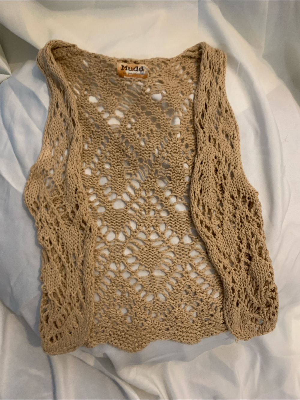 Mudd Beige Openwork Crochet Vest